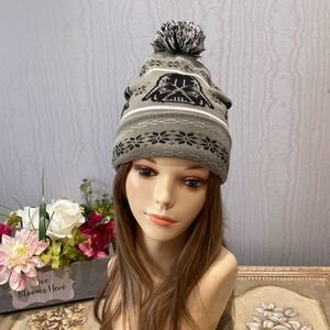 Star Wars Darth Vader Fair Isle Pom Beanie Cap Grey Black OSFM